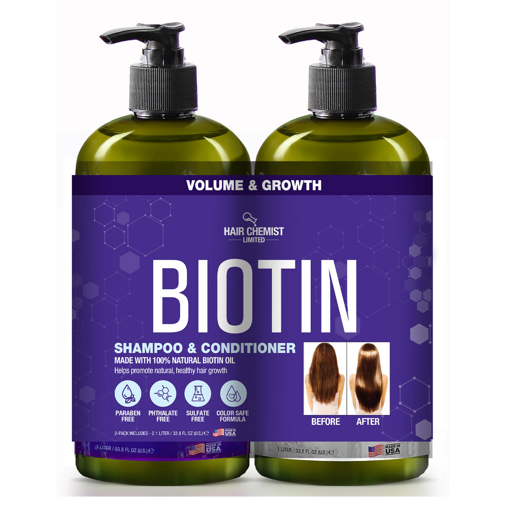 Hair Chemist Biotin Pro-Growth Shampoo & Conditioner Gift Set - Includes 33.8oz Shampoo & 33.8oz Conditioner