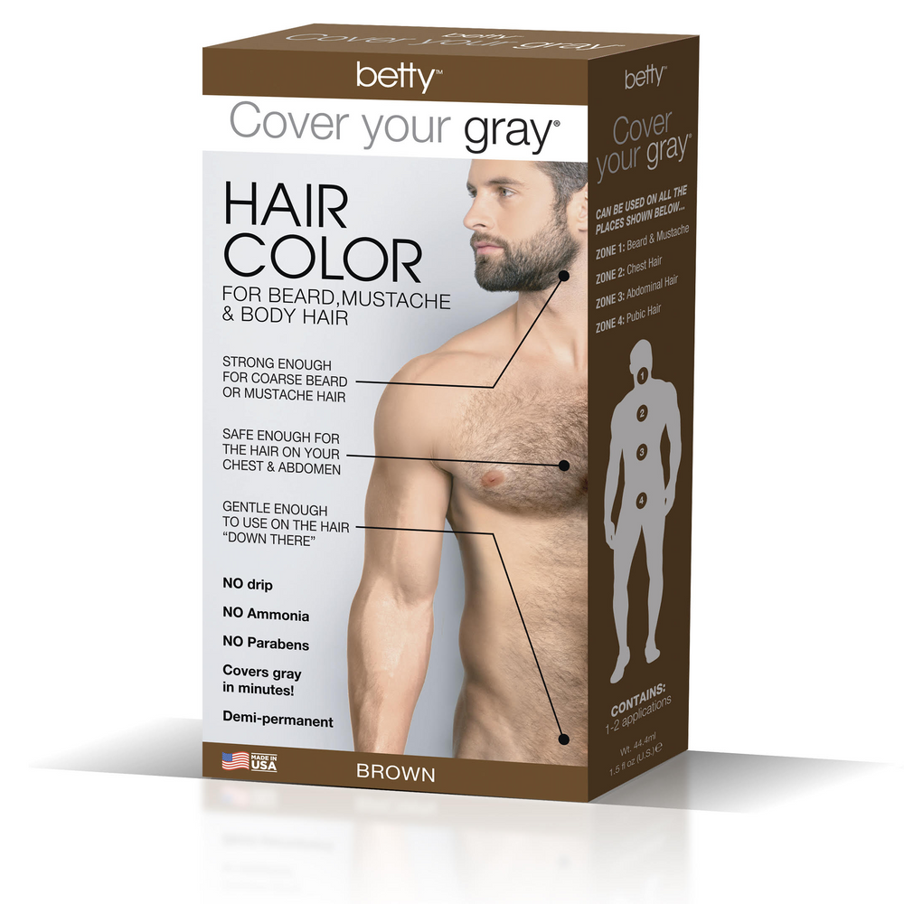 Betty Cover Your Gray Mens Hair Color for Beard, Mustache & Body Hair - Dark Brown