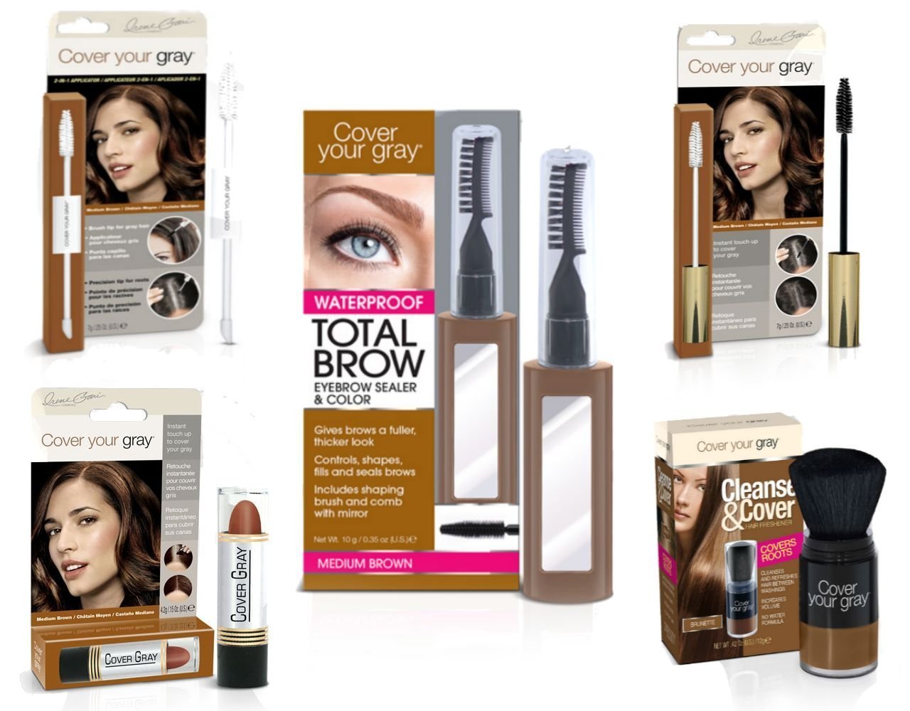 Cover Your Roots Head & Brow Gray Coverage 5 Piece Set - Medium Brown
