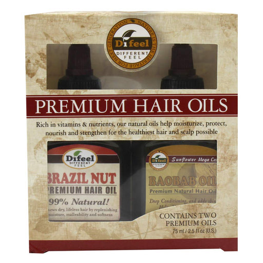 Difeel Premium Natural Hair Oil -Brazilian Nut Oil & Baobab Oil 2.5oz.(2-PC SET)