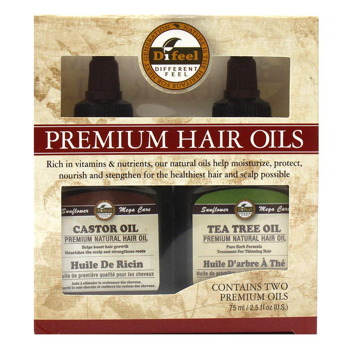 Difeel Premium Natural Hair Oil- Castor Oil & Tea Tree Oil 2.5oz 2PC SET