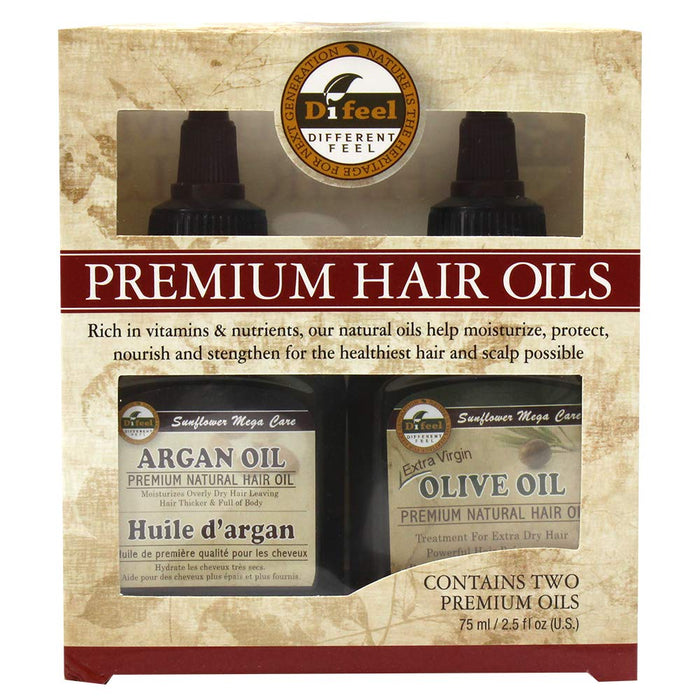Difeel Premium Natural Hair Oil- Olive Oil Hair Oil & Argan Oil 2.5oz 2PC SET