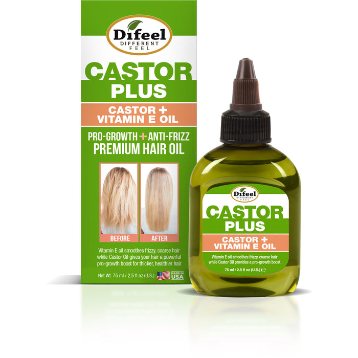 Difeel Premium Castor Plus Vitamin E - Pro-Growth + Anti-Frizz Premium Hair Oil 2.5 oz.