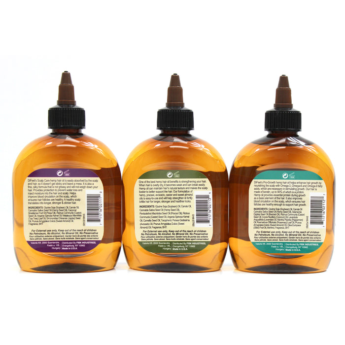 Difeel Hemp 99% Natural Hemp Hair Oil 7.8 ounce Collection 3-PC Set
