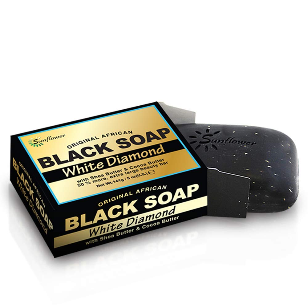 Difeel Original African Black Soap- White Diamond w/Shea & Cocoa Butter 5oz 2PK