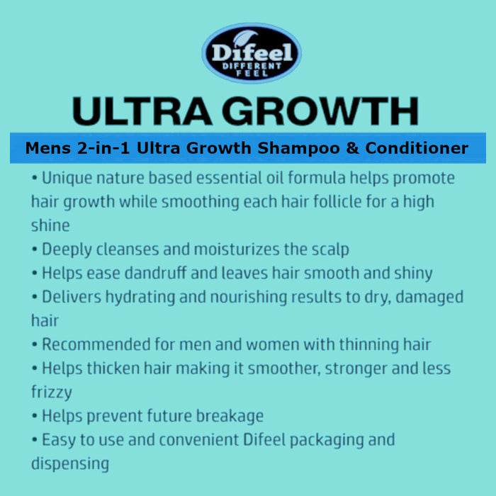 Difeel Mens Ultra Growth 2in1 Shampoo 12oz. with Hair Oil 8oz. (2-PC SET)