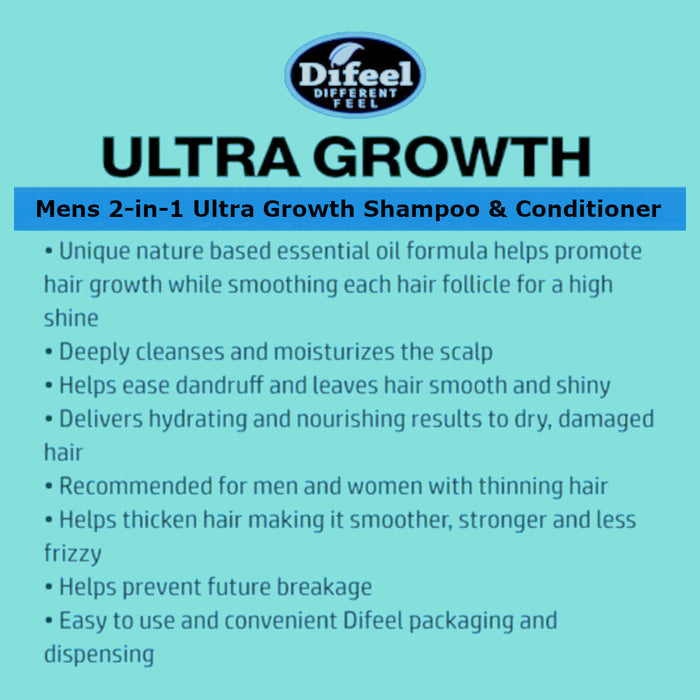 Difeel Mens Ultra Growth 2in1 Shampoo 12oz. with Hair Oil 2.5oz. (2-PC SET)