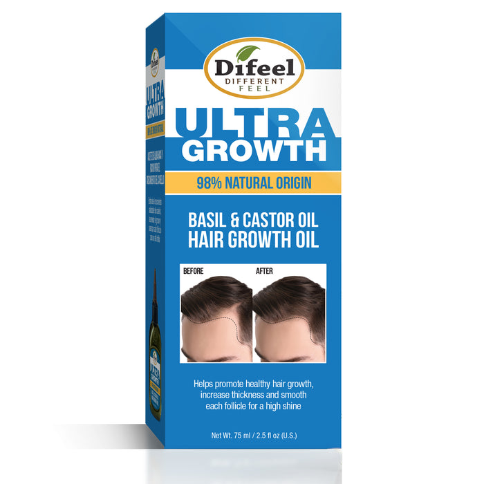 Difeel Men's Ultra Growth with Basil & Castor Oil 3-PC Hair Collection - Includes 33.8oz Shampoo, 33.8oz Conditioner and 2.5oz Men's Hair Oil