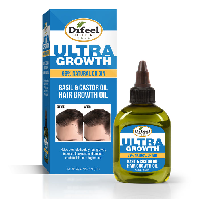 Difeel Men's Ultra Growth with Basil & Castor Oil 3-PC Hair Collection - Includes 33.8oz Shampoo, 33.8oz Conditioner and 2.5oz Men's Hair Oil