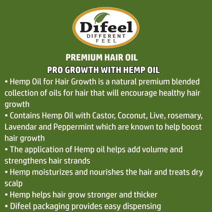 Difeel Hemp 99% Natural Hemp Hair Oil - Pro-Growth 2.5 oz.