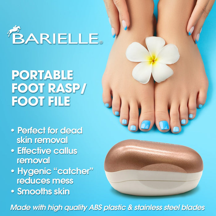 Barielle Portable Oval Gold & White Clamshell Foot File / Foot Rasp - with Stainless Steel Foot Files - Barielle - America's Original Nail Treatment Brand