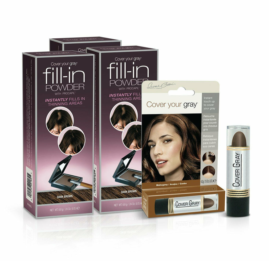 Cover Your Gray Fill In Powder - Dark Brown (3-PACK) with Bonus Touch-up Stick