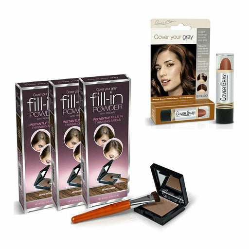 Cover Your Gray Fill In Powder - Medium Brown (3-Pack) with Bonus Touch-up Stick