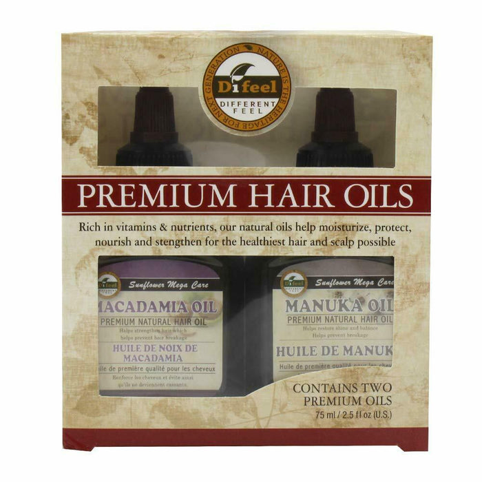 Difeel Premium Natural Hair Oil- Macadamia Hair Oil & Manuka Oil 2.5oz 2PC SET